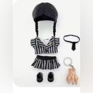 Labubu Wednesday Addams Black & White Striped School Girl Outfit